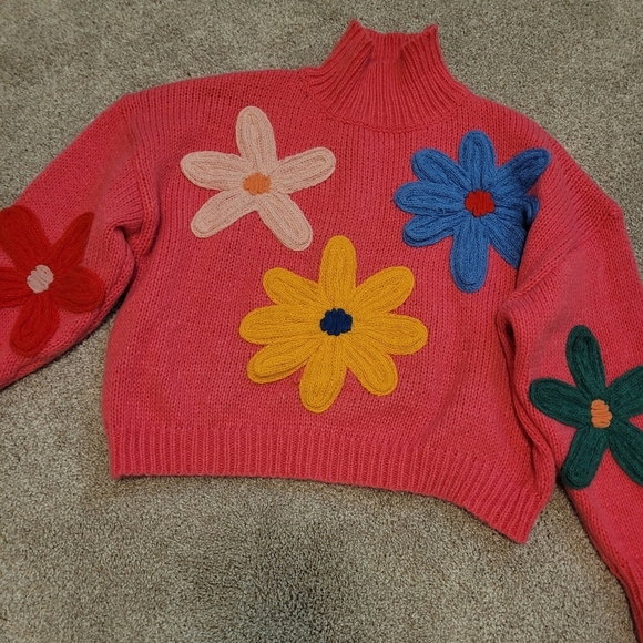 Llizabelle Womens Pink Crochet Floral Sweater Size S/M - Picture 5 of 8